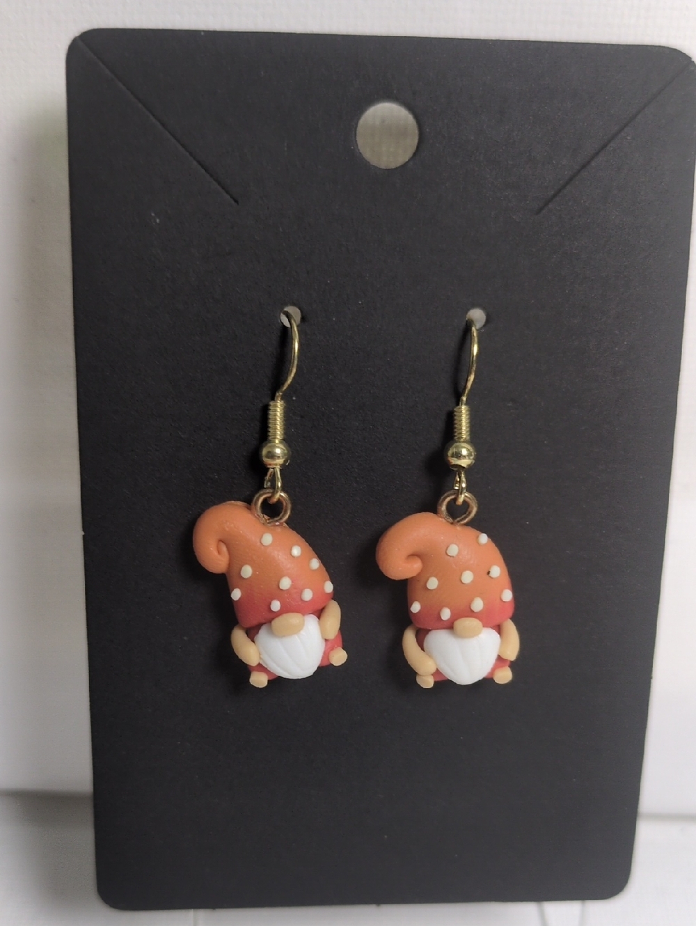 Handmade Orange Polka Dot Gnome Dangle Earrings